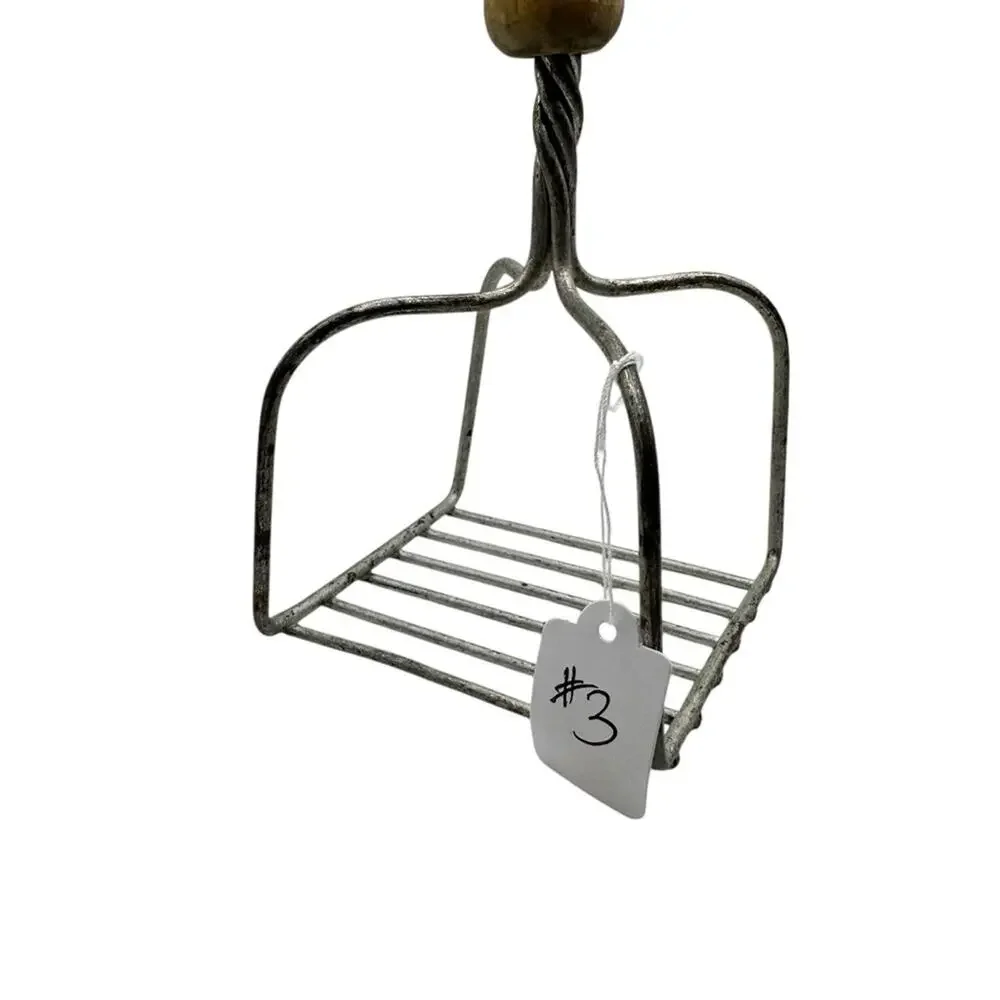 Vintage Potato Masher Wooden Handle Twisted Metal Square Farmhouse Decor 8.75 in